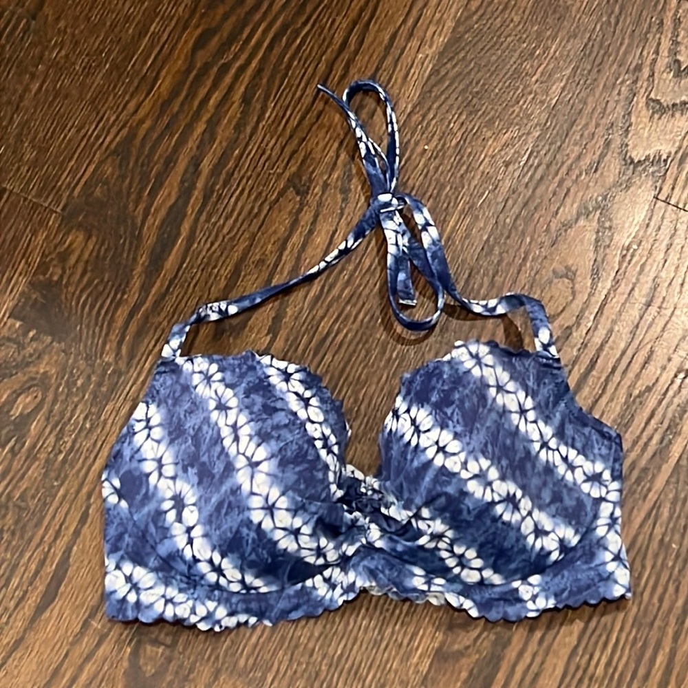 VICTORIAS SECRET BlUE TYE DYE HALTER BIKINI TOP